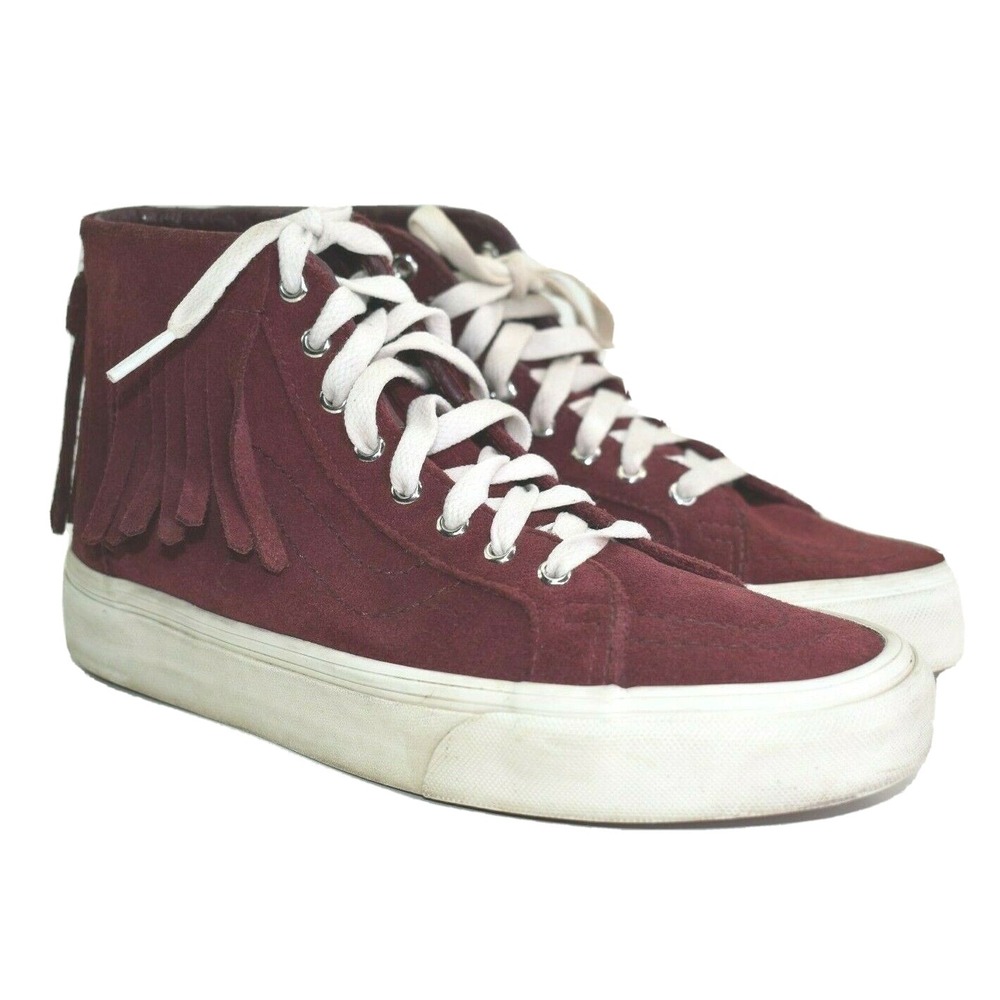 Vans Sk8 High Top Womens Burgundy Moccasin Suede‎ Fringe Sneakers Shoes Size 8